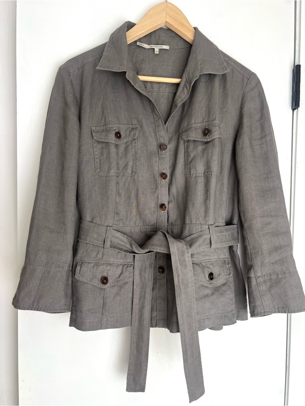 Gerard Darel Taupe Utility Jacket with Self-Tie Belt